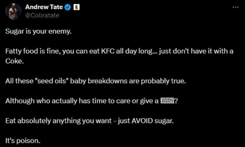 andrew tate tweet about KFC