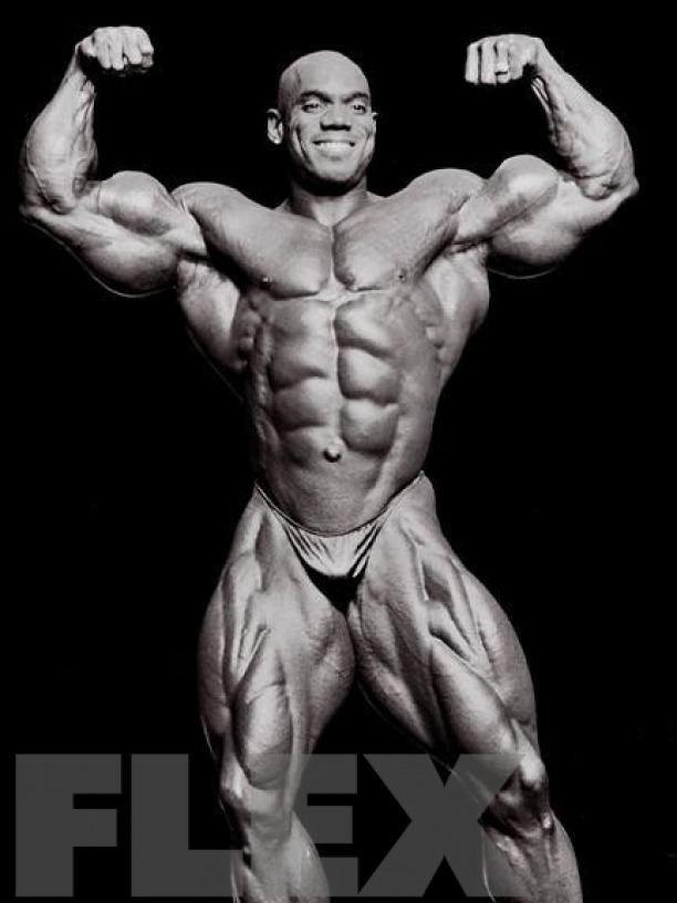 Flex wheeler's double biceps pose