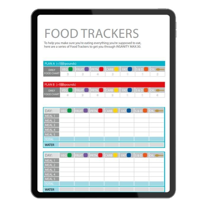 insanity max 30 food tracker