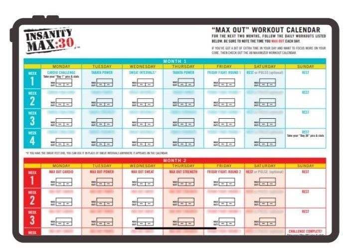 insanity max 30 regular calendar