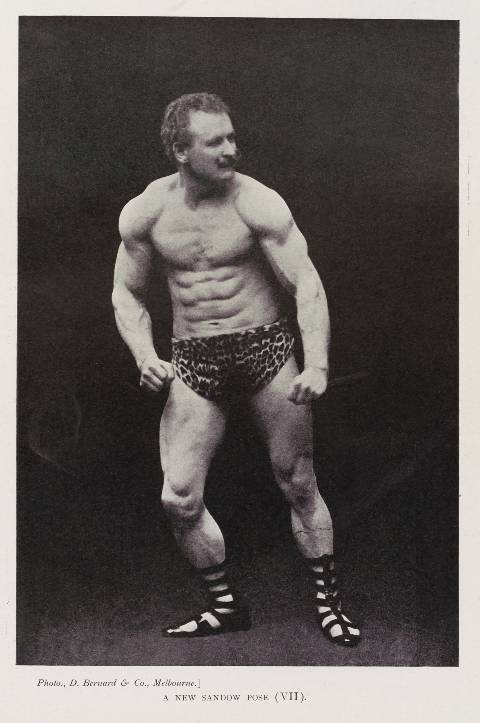 Eugen Sandow showing Greek God physique measurements